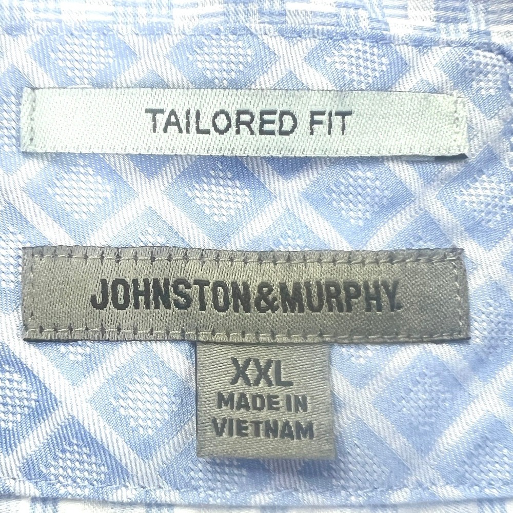 Johnston & Murphy Button Down Shirt Mens XXL Blue White Tailored Fit Geometric - Picture 2 of 13